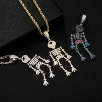 Hip Hop Zircone Squelette Pendentif Halloween Humanoïde Collier Avec Chaîne En Acier Inoxydable En Gros