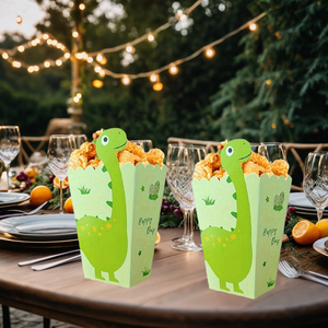 กล่องกระดาษใส่ของว่างแบบใช้แล้วทิ้งสำหรับงานเลี้ยงวันเกิดธีมไดโนเสาร์การ์ตูนสีเขียวแบบกำหนดเอง เช่น ป๊อปคอร์น เฟรนช์ฟรายส์ <span class=keywords><strong>ปีก</strong></span><span class=keywords><strong>ไก่</strong></span> - Product Image 3