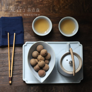 Assiette à thé en céramique de style chinois, forme irrégulière, pour cérémonie du thé, design simple, plat à fruits secs, vaisselle en poterie - Product Image 2