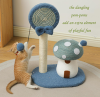 Arbre à chat champignon avec maisonnette, poteau à gratter en sisal, jouet interactif suspendu en forme de sucette pour chat d'intérieur