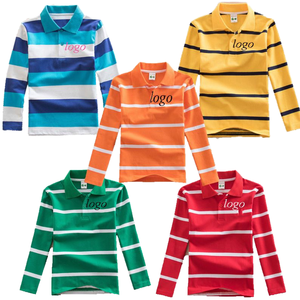 Polo à manches longues rayé décontracté, écologique, anti-rétrécissement, col roulé pour garçons, tissu en polyester/coton, 240g - Product Image 2