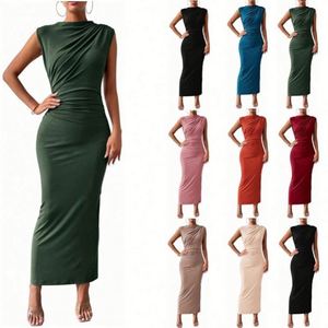 Nouvelle Arrivée I-0638 Robe Longue Asymétrique Peinte Sans Manches Décontractée Couleur Unie Dos Nu Moulante Naturelle pour Femme - Product Image 1