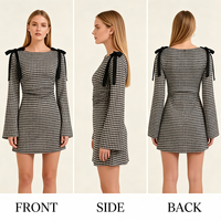 Robe midi vintage pour femmes, décontractée, respirante, style empire, douce, tendance estivale, style urbain, manches longues, imprimé à carreaux, tissée, ODM