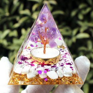 <b>Crystal</b> <b>Chip</b> Pyramid Resin Epoxy Craft Desktop Ornament Amethyst Tree Copper Jar White Turquoise Home Decoration - Product Image 1