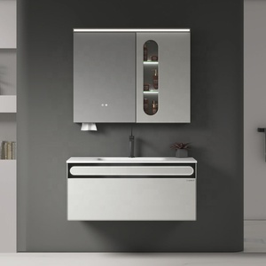 Miroir de salle de bain moderne 2026 avec armoire en marbre, éclairage LED à induction intelligent, lavabo en pierre, rangement, largeur durable, résistant à l'eau - Product Image 2