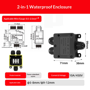 2-in-1 IP68 Waterproof Junction Box 71x38x99mm Flame-retardant Nylon Cable Enclosure 10A 450VTerminal box - Product Image 2