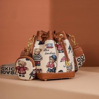 Nouveau sac seau en toile simple et polyvalent, design ours de dessin animé, petite taille pour femme, bandoulière unique, style croisé, été