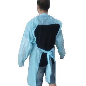 Tablier en plastique imperméable bleu clair à ouverture arrière en polyéthylène robe <span class=keywords><strong>CPE</strong></span> jetable médicale - Product Image 2