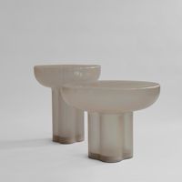 Table basse Crown 450*500mm 560*400mm, ensemble de 2 tables d'appoint rondes en verre, 22'' 18'', verre soufflé blanc fumé ambré