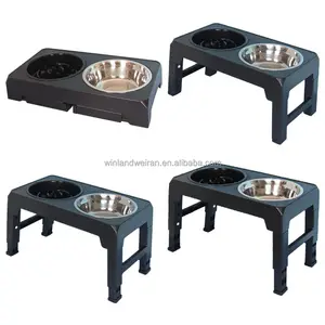 Anti-upset Easy To Clean Multi-dog Double Bowl Ceramic Metal Frame Multi-functional Dog Bowl