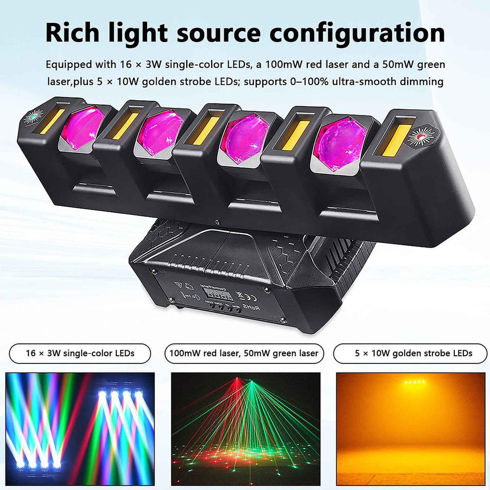 100W Mini 4 Arm LED Moving Head Light RGBW Beam Red Green Laser Golden ...