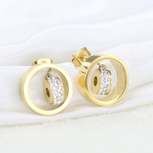 Ensemble collier et boucles d'oreilles en acier inoxydable avec strass pour femmes, bijoux géométriques ronds, mode, pour soirée, 20 mm - Product Image 2
