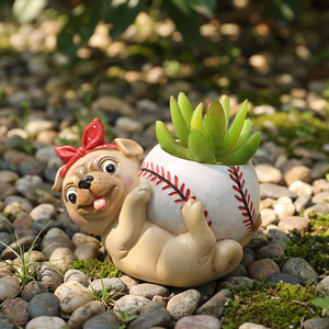 <span class=keywords><strong>Maceta</strong></span> de resina Roogo Mini Animal para suculentas, con diseño de Bulldog Francés con balón de fútbol, hecha a mano, con orificio de drenaje personalizado, temática deportiva - Product Image 4