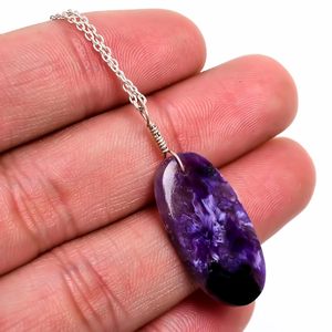 Collar con Colgante de Charoita Natural, Cristal Morado, Engaste Ovalado, Cadena de Ancla, Unisex, para Uso Diario - Product Image 4