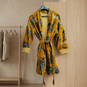 Bata de Terciopelo 100% Algodón Estampada y Bordada con Mangas Largas, Estilo Kimono, Suave y Cómoda, Ropa de Estar para Mujer - Product Image 1