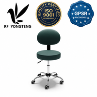 Tabouret roulant avec dossier, chaise de salon pivotante, réglable en hauteur pneumatiquement, base chromée 5 étoiles, bleu sarcelle, pour clinique, tatouage