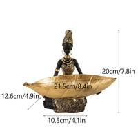 Objets décoratifs pour le salon Statue de femme noire africaine en résine Assiette à fruits Plateau tribal Feuille de rangement pour décoration de table
