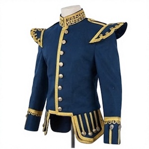 Veste doublette écossaise pour homme en laine, style uniforme, avec bande brodée, col montant, fermeture boutonnée, imperméable, taille large, hiver - Product Image 3