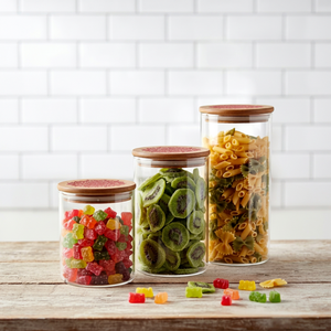 Modern Clear <b>Glass</b> <b>Storage</b> Jar Bamboo Lid Airtight Cylinder Eco-Friendly <b>Food</b> Container Kitchen Canister Custom Gift Packaging - Product Image 1