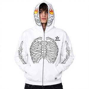 Sudadera con Capucha Blanca para Hombre Salstar, con Cierre, Estampado de Calavera, Estilo Casual, Corte Regular, para Otoño - Product Image 1