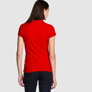 เสื้อโปโลผู้หญิงสีแดงแขนสั้น ผ้าฝ้าย 100% สีพื้น สไตล์ลำลอง ทรงพอดีตัว รับสกรีนโลโก้ เสื้อโปโลผู้หญิงรุ่นใหม่ - Product Image 3