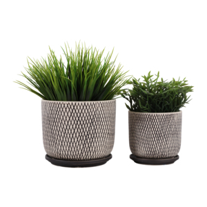 Vasi Decorativi con Motivo a Rete e Sottovaso, Eleganti Fioriere per Interni ed Esterni, Decorazione per la Casa - Product Image 2