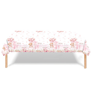 Ensemble de vaisselle jetable pour fête de naissance sur le thème de l'ours en peluche rose aquarelle, comprenant assiettes, serviettes, gobelets et nappe, 60-80 pièces, décorations d'anniversaire - Product Image 4
