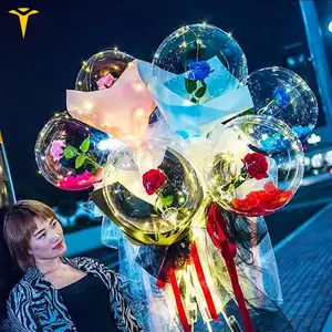 Gold Star Led Rose Bouquet Romantic Balloon - Surprise Gif