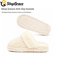 Pantoufles en peluche tricotées StepGrace, avec empeigne tissée classique, chaussures d'intérieur chaudes pour femme, décoration de marque, semelle durable