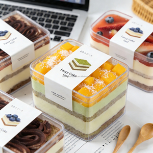 Vente en gros de contenants carrés transparents pour tiramisu, boîte d'emballage pour pâtisserie en plastique PS transparent avec couvercle - Product Image 2