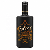 Bouteille de vodka en verre noir mat 750 ml Super Flint Nordic Spirit avec bouchon en liège et diffuseur imprimé personnalisé