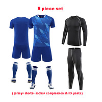 Maillot de football court respirant et anti-transpiration, ensemble de 5 pièces, logo personnalisé, entraînement pour équipe de football masculine
