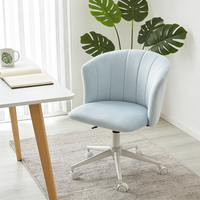 Chaise de coiffeuse confortable avec dossier enveloppant en tissu velours et coutures verticales, pieds blancs, vérin à gaz, pour chambre à coucher