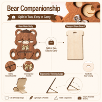 Soporte para Teléfono Celular de Madera Sólida Premium, Diseño de Oso Animal Adorable, Soporte Plegable Portátil para Smartphone, para Escritorio, Oficina, Decoración del Hogar, Regalo