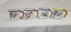 <b>Enamel</b> Camping <b>Mug</b> Set White With Wooden Handle Solid Color Rim Heat Resistant for Outdoor Use - Product Image 4