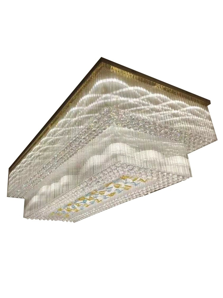 Customized Rectangle Luxury Crystal Chandeliers Hotel Villa Banquet Hall ceiling lamp with fan