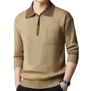 Men's fashion lapel cardigan polo shirt top half zipper shirt sweater