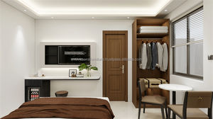 Meubles de chambre d'hôtel 3 étoiles en bois personnalisables et économiques : Ensembles complets de lits king-size, tables de chevet, meuble TV, armoire pour appartement - Product Image 6