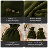 Pochette vintage en velours vert avec cordon en chanvre, sac en velours personnalisé imprimé pour le rangement de bijoux et cosmétiques