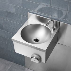 Tubería de desagüe para fregadero de cocina, lavabo de pared de acero inoxidable con accionamiento por rodilla para lavarse las manos - Product Image 1