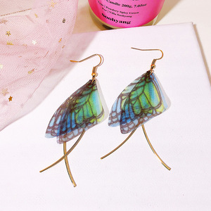 Pendientes <span class=keywords><strong>de</strong></span> mariposa con alas <span class=keywords><strong>de</strong></span> gasa y borlas, aretes largos <span class=keywords><strong>de</strong></span> dos perlas, estilo coreano, bohemio, Vintage, joyería chapada en oro - Product Image 3