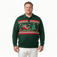 Polo boutonné pour homme à thème de Noël vert avec pull en tricot jacquard à manches longues Odm Oem