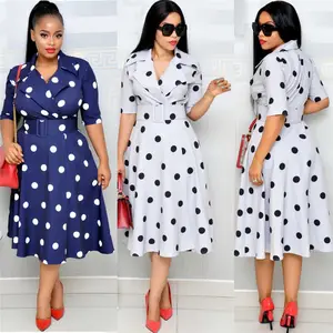 XINYU 2022 Plus Size Vestidos Mulheres Elegante Vestidos De Escritório Mulheres Trabalho Formal Polka Dot Atacado Verão Vestidos Mulheres Senhoras