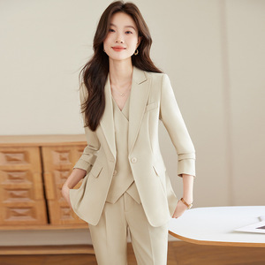 Women's Suit Set Three Quarter Sleeve Worsted Anti-Wrinkle Office Lady Formal Wear For Work Interview Banquet - Product Image 4