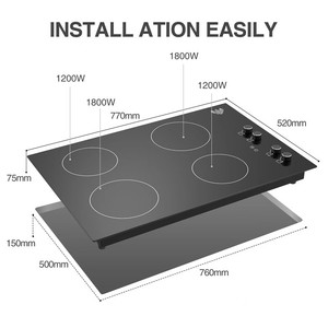 Table de cuisson à induction commerciale encastrable 2 brûleurs, panneau tactile noir avec surface céramique étanche contrôlée par application - Product Image 1