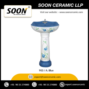 Lavabo sur pied en céramique monobloc de luxe pour la maison, design moderne, avec montage de robinet monotrou, capacité personnalisable - Product Image 5