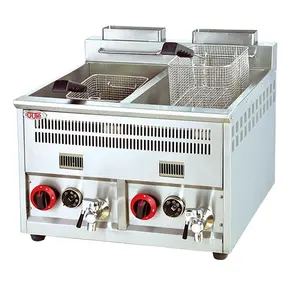 Commerciële Industriële Gas Dubbele Mand Friteuse Gebakken Aardappelchips Kippenmachine Kalkoen Friteuse