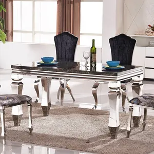 आधुनिक आयताकार संगमरमर शीर्ष ठोस स्टेनलेस स्टील शाही डिजाइन खाने की मेज के लिए घर