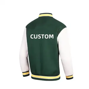 A418 jaket Letterman katun OEM jaket Universitas bordir warna kontras perca jaket bisbol pria
