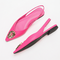 2201-1 Sandales Confort Plates pour Femmes, Slingbacks à Bout Pointu avec Boucle Métallique, Mocassins Plats Décontractés d'Automne